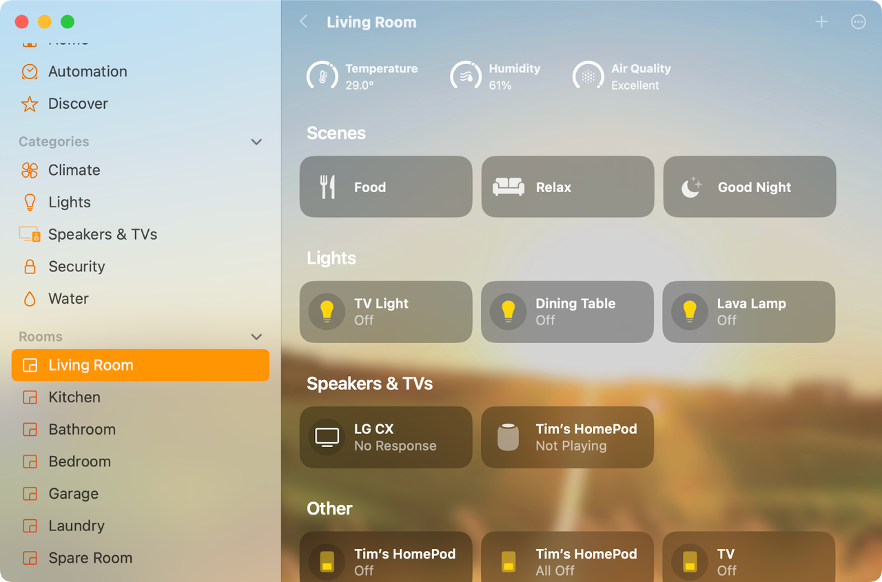 Apple Homeのリビングルームの眺め。
