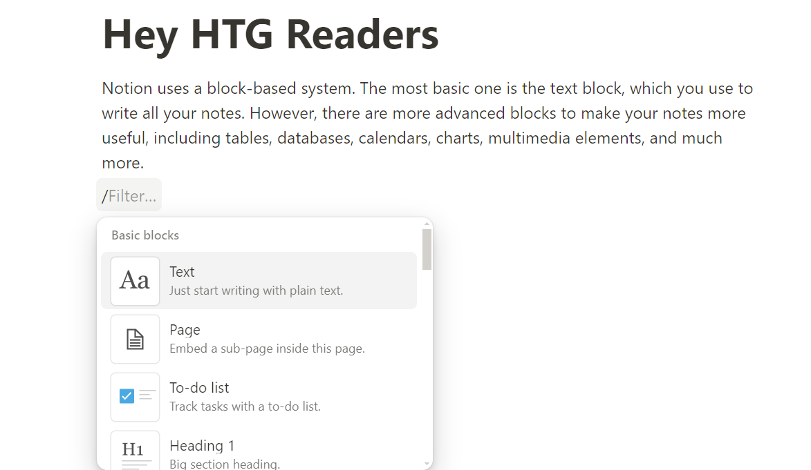ノートを作成するための Notion ブロック。