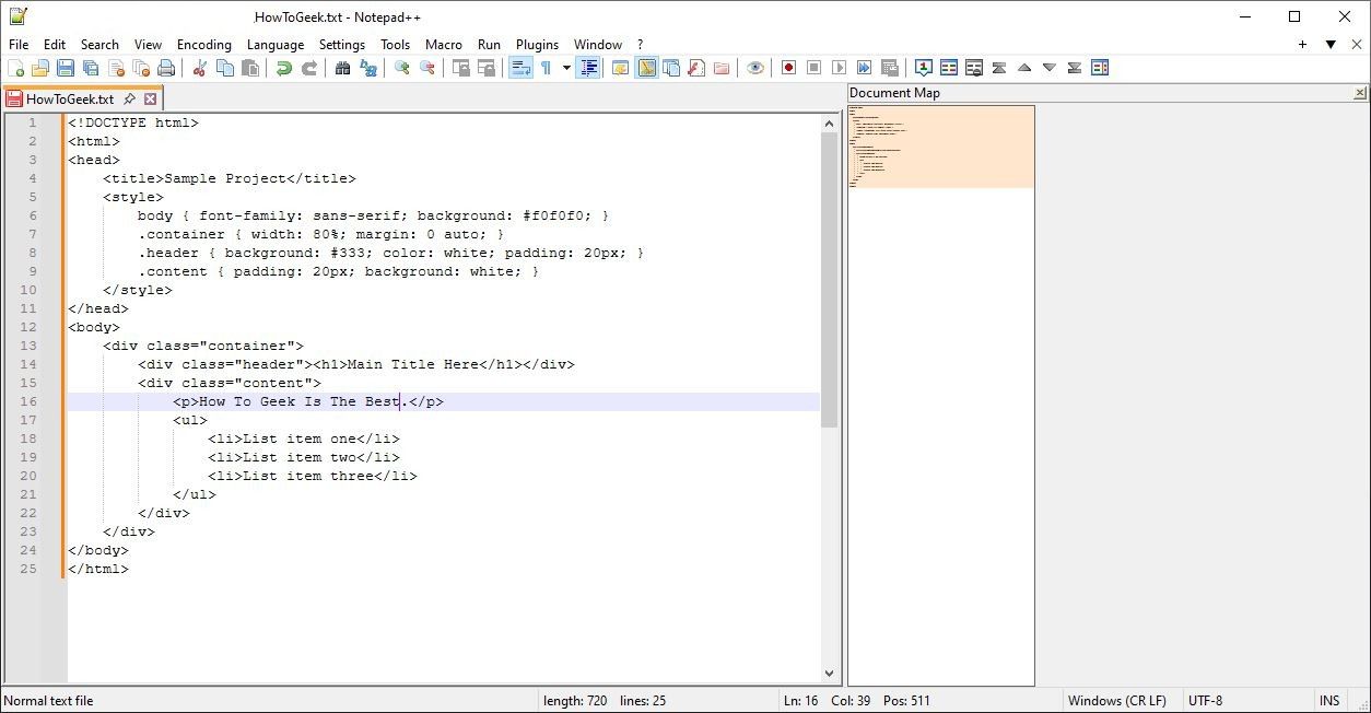 Notepad++ を使用してドキュメント マップを見ているユーザー