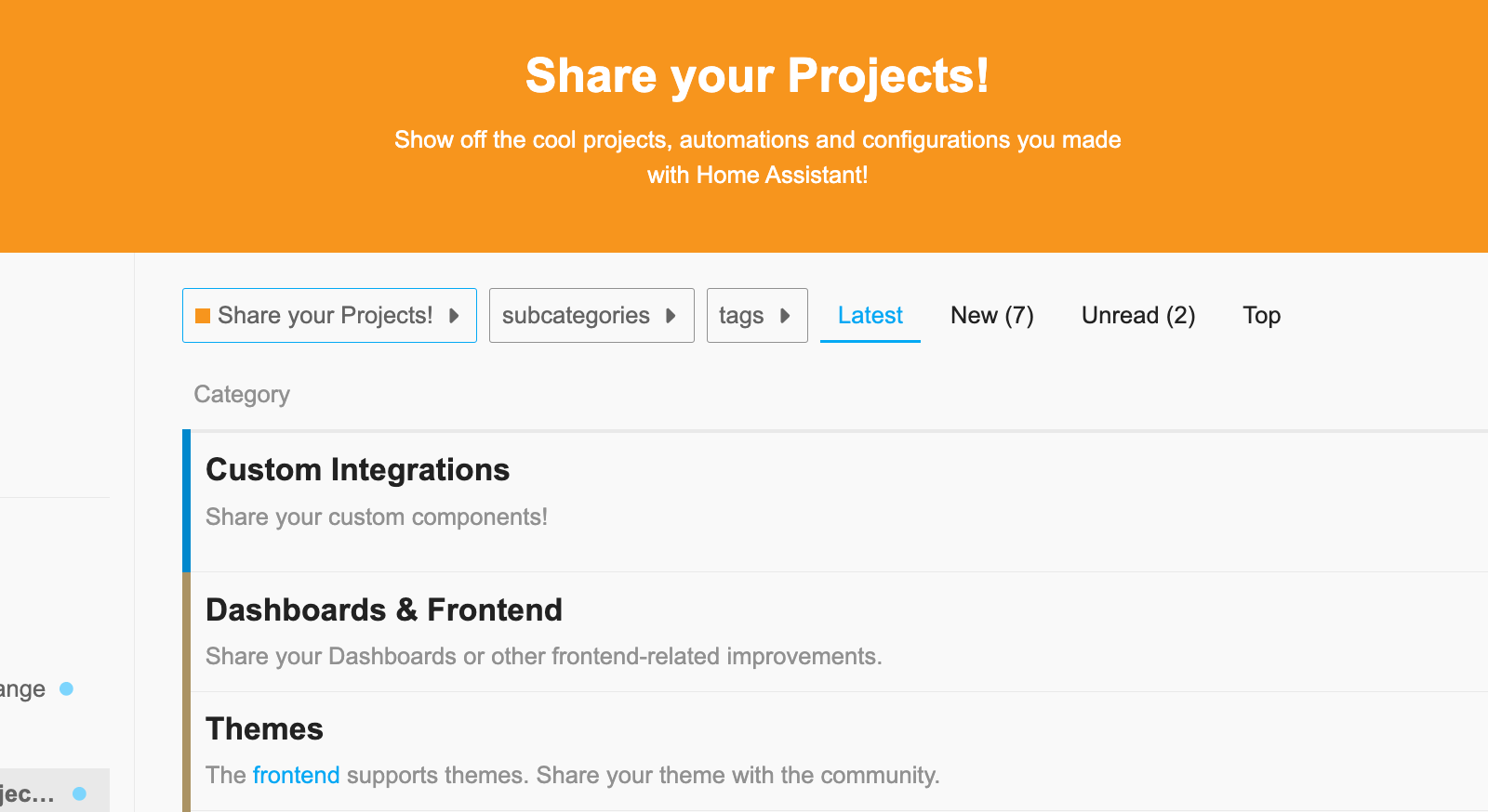 Home Assistant コミュニティ フォーラムの「Share Your Projects」セクション。