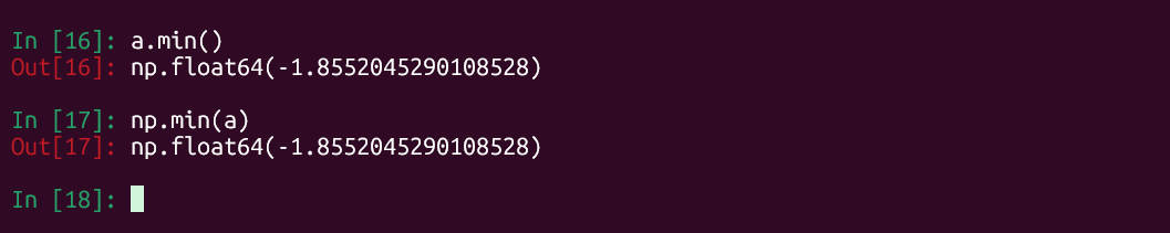 ランダムに生成された配列に対する NumPy min 関数。
