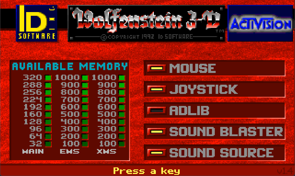 Wolf3Dメモリー画面。
