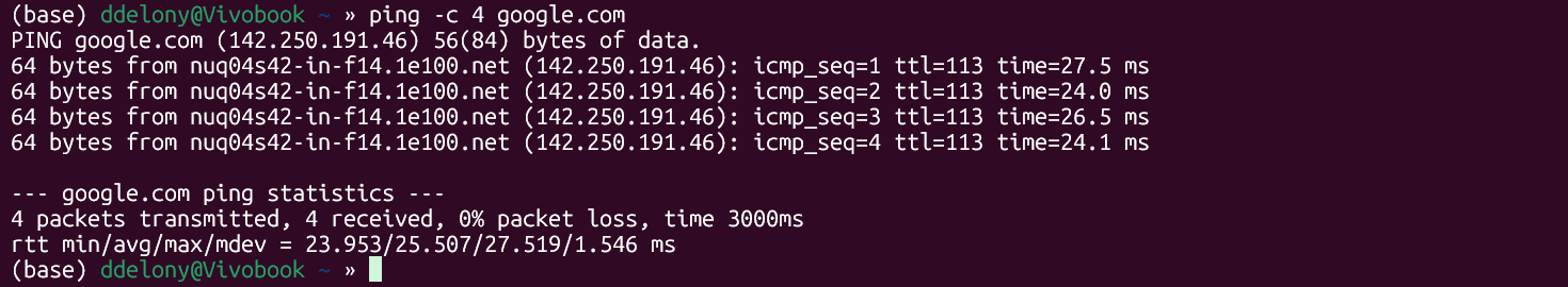Ping は、 "-c 4" 4 回試行したら停止するというオプション。