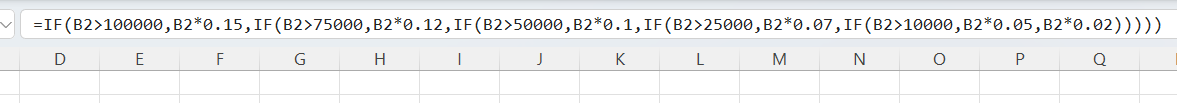 Microsoft Excel の数式バーにある長く入れ子になった IF 数式。