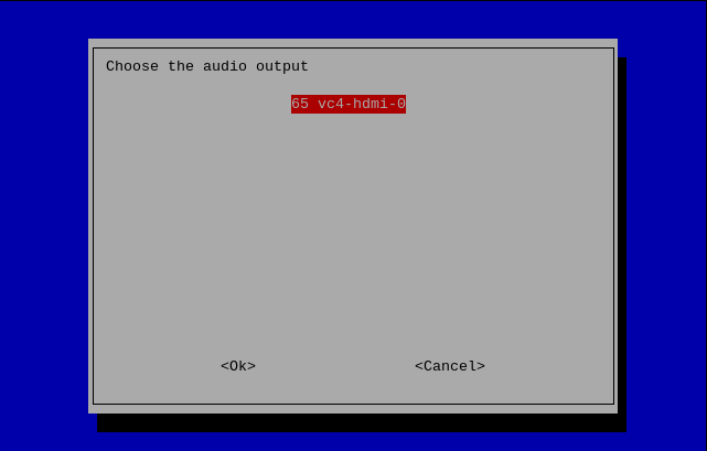 Raspberry Pi OSのraspi-configでの音声出力設定。
