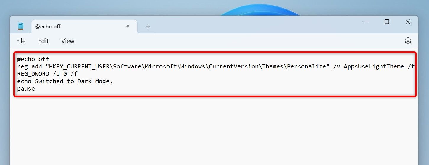 ダークモードを有効にするバッチファイル。