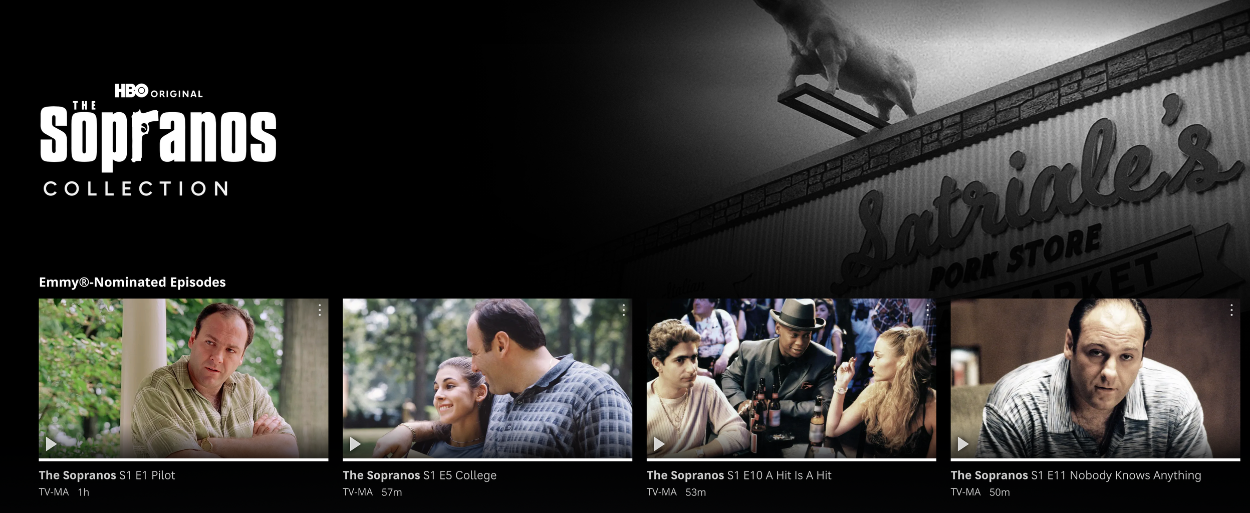HBO Max のウェブサイトからの The Sopranos Collection のスクリーンショット。