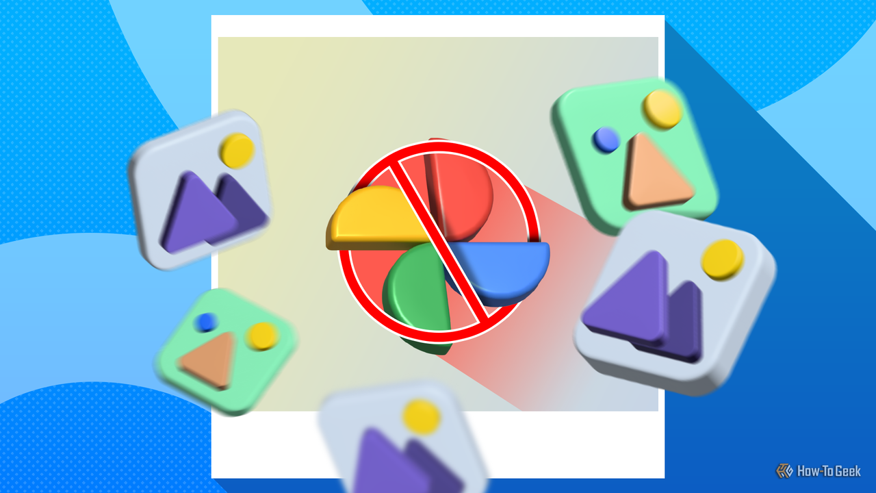 Google フォトのロゴの周りに画像のサムネイルが取り消し線で囲まれています。