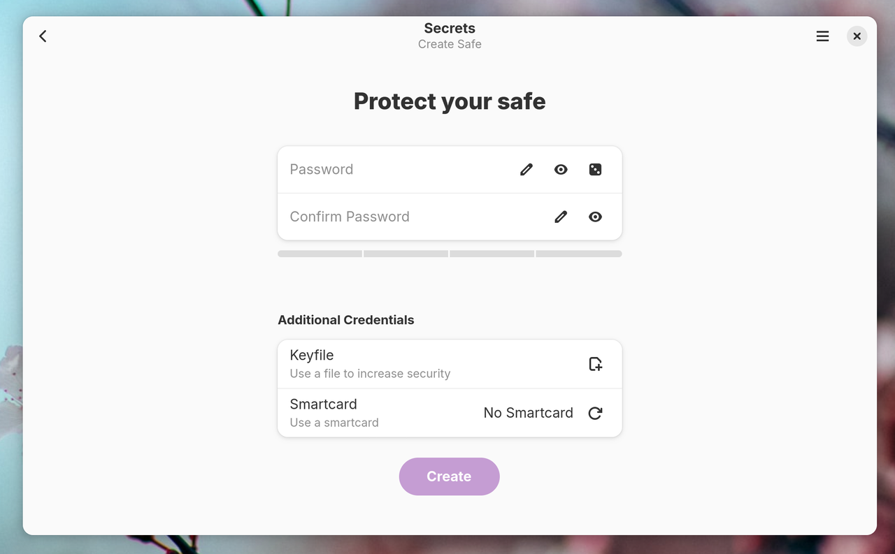 Linux 用 Secrets パスワード マネージャー アプリで新しい KeePass 金庫を作成します。