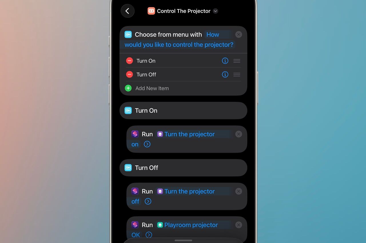 さまざまな Siri ショートカット タスクを通じてプロジェクターを制御します。