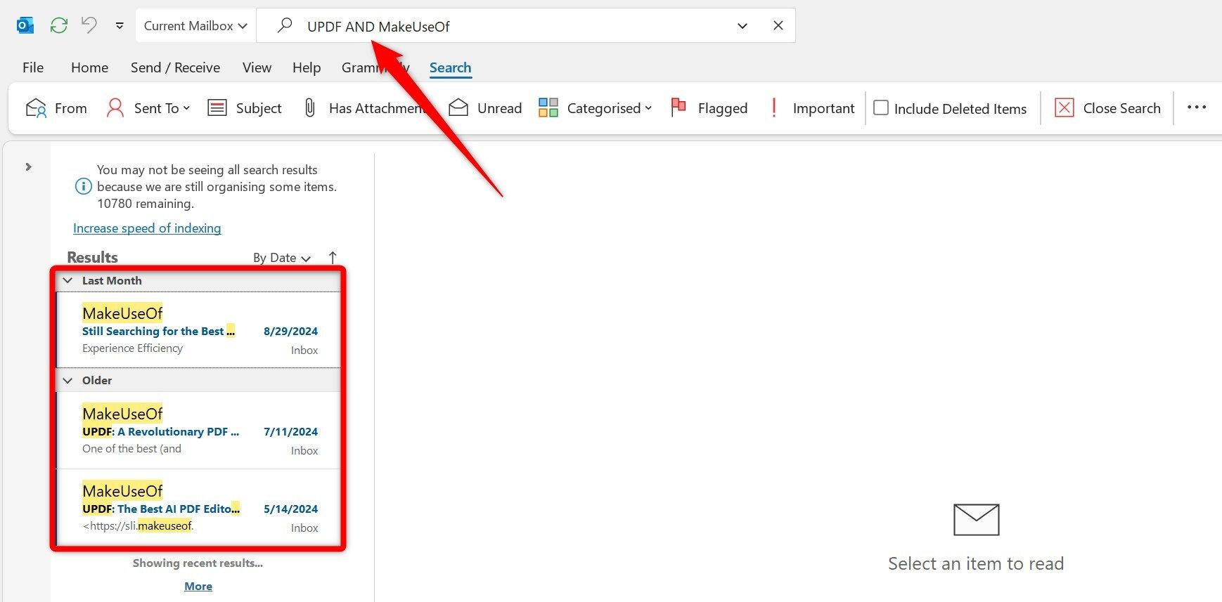 ブール演算子を使用して Outlook で電子メールをフィルタリングします。