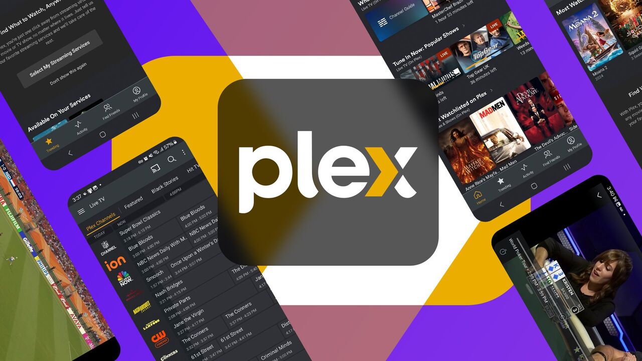 Plex のロゴとその横にいくつかのスクリーンショット。