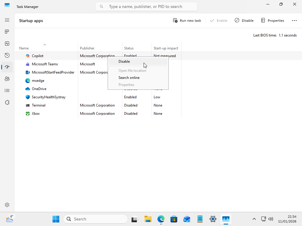 起動時に Copilot が自動的に起動しないようにします。