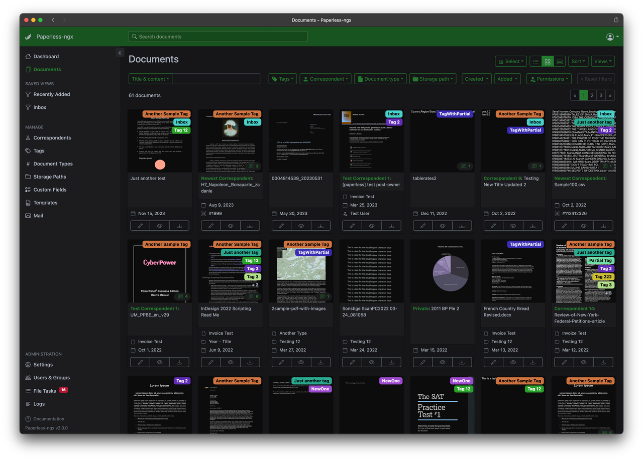 Paperless-nxg の公式スクリーンショット。ドキュメントが表示されています。
