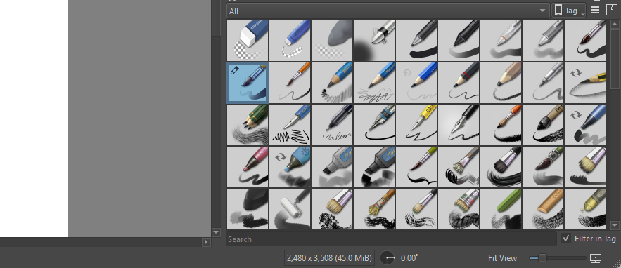インターフェイスに表示される Krita ブラシ。