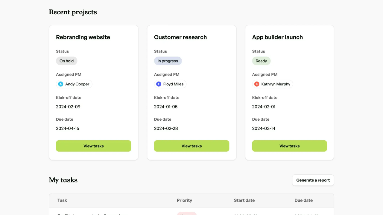 完了すべきいくつかのタスクを示すベースロー。 
