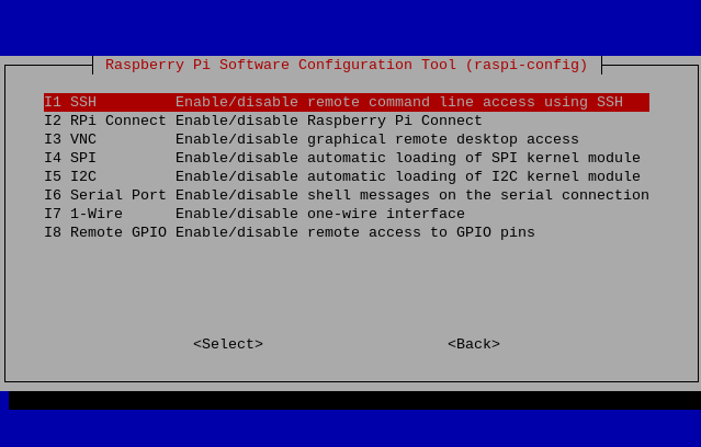 Raspberry Pi OSのraspi-configでのSSHとVNCの設定。