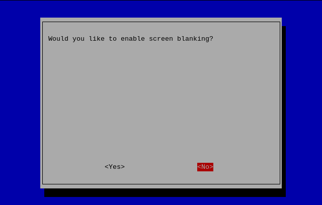 Raspberry Pi OSのraspi-configでの画面ブランキング設定。
