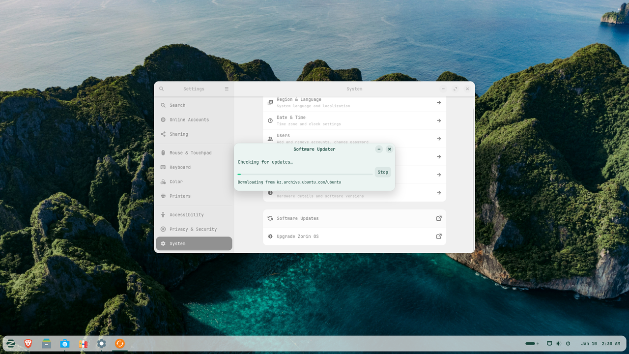 組み込みの GUI ユーティリティを使用して ZorinOS を更新します。