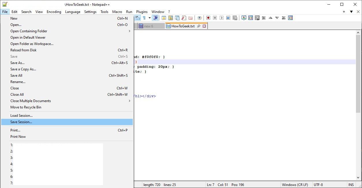 Notepad++ 上のユーザーがセッションを保存している