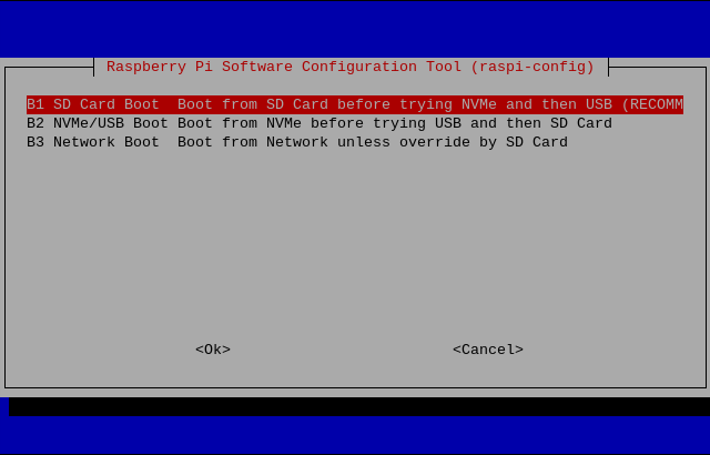 Raspberry Pi OSのraspi-configでの起動順序の設定。