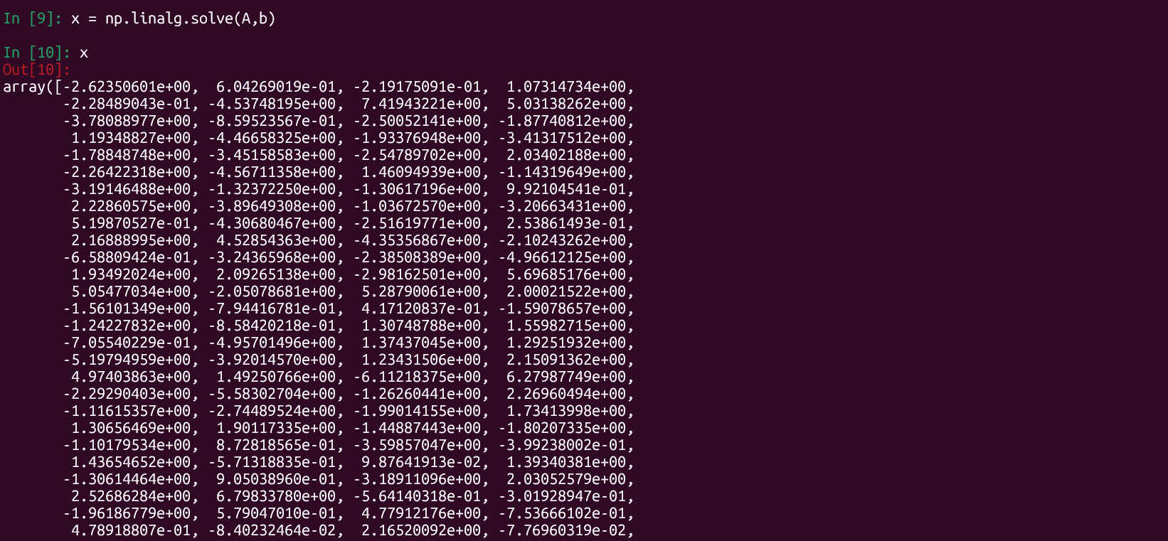 ターミナルを使用して Numpy を使用して Python で大規模な線形システムを解きます。