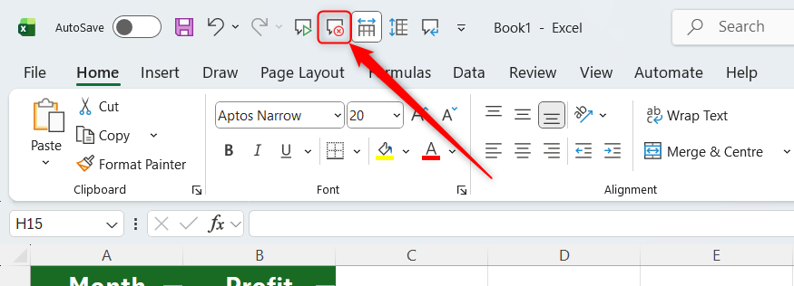 Excel の QAT の[セルの発話を停止]ボタン。