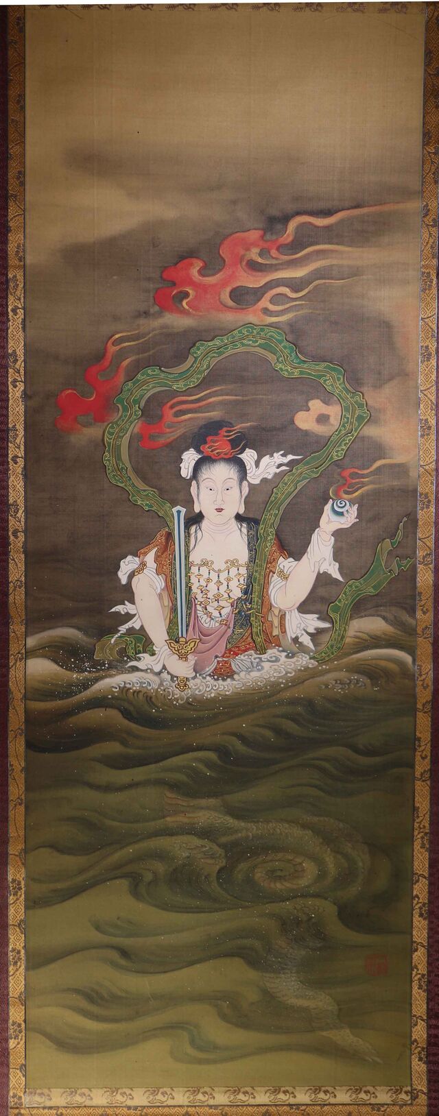【日々喜〜ひびき〜響】弁財天の絵　弁天様　龍の絵　白龍　虹龍　額付き　一点物 日々喜〜ひびき〜響】弁財天の絵 弁天様 龍の絵 白龍