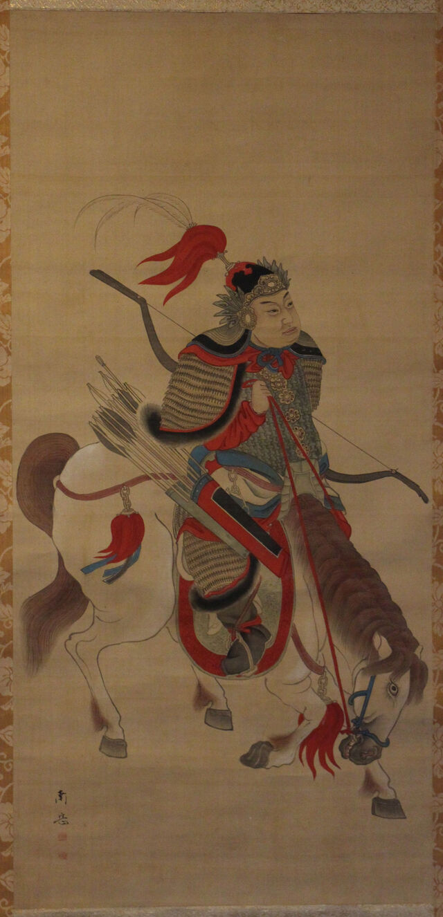 【真作】渡辺南岳/武者絵之図/馬上人物図/掛軸☆宝船☆X-236　JM 真作】渡辺南岳/武者絵之図/馬上人物図/掛軸☆宝船☆X-236JM