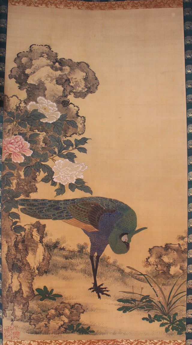 忘れられた江戸人物誌551 谷文晁筆 大幅孔雀図双幅 太巻2 : 江戸時代を