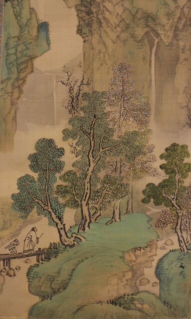 真作 □谷文晁□青緑山水図二幅対□江戸文人画壇の重鎮□肉筆