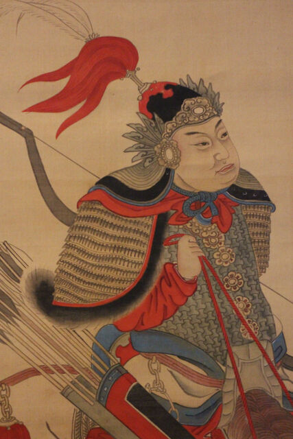 真作】渡辺南岳/武者絵之図/馬上人物図/掛軸☆宝船☆X-236JM