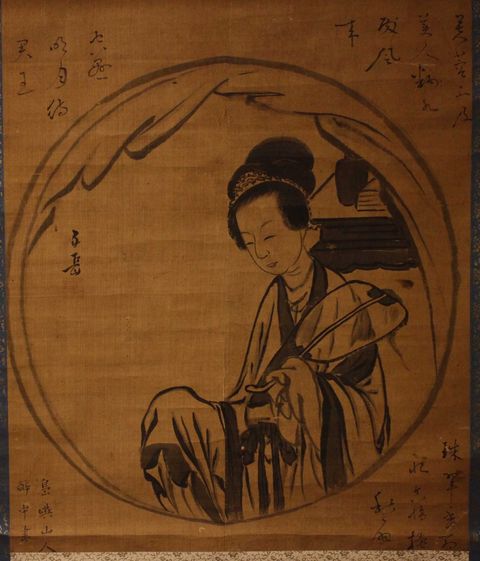 円窓美人絵 掛け軸 円窓美人絵 掛け軸