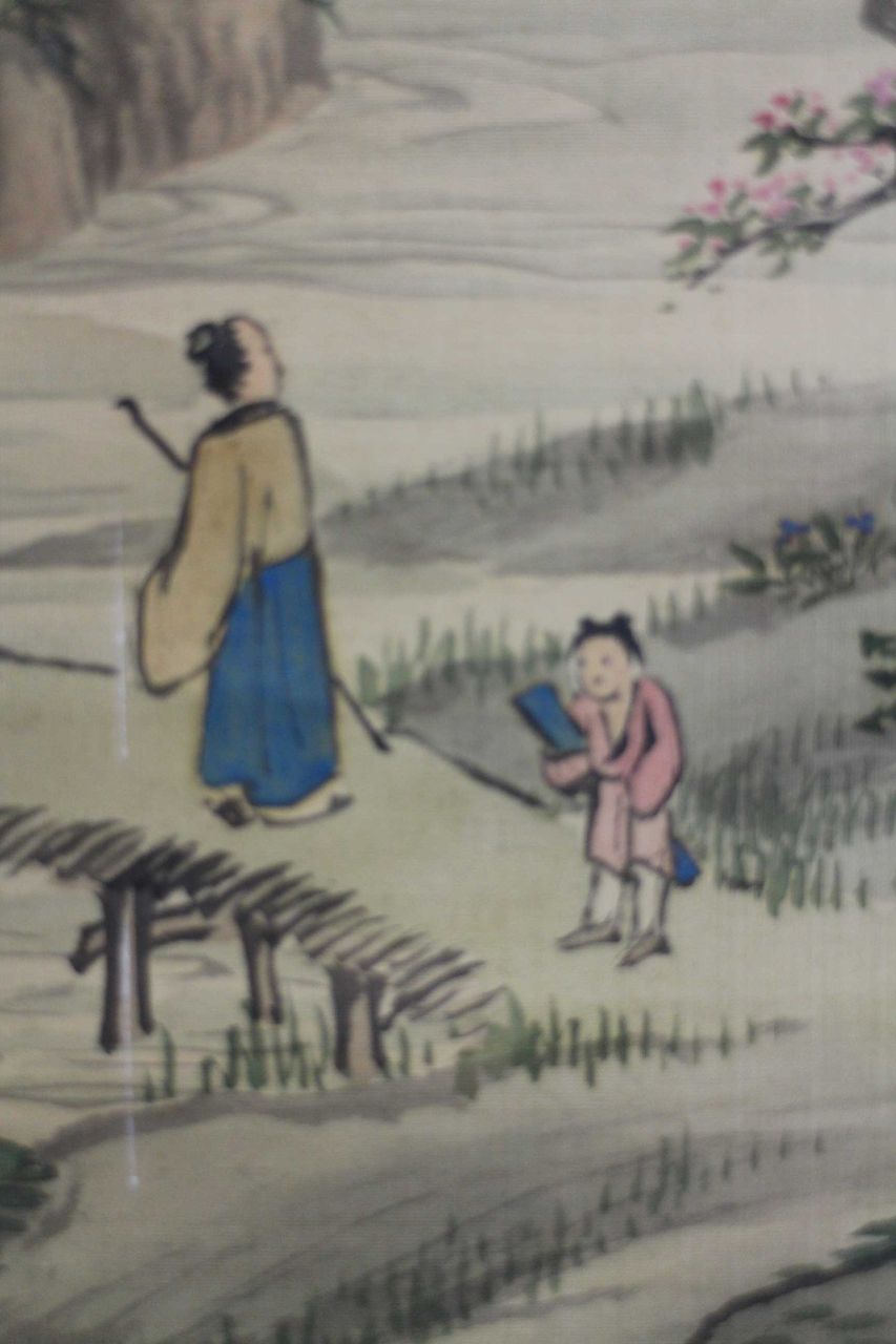 真作】森月城/田家里春図/梅花山水図/掛軸/名家伝来/AA-5