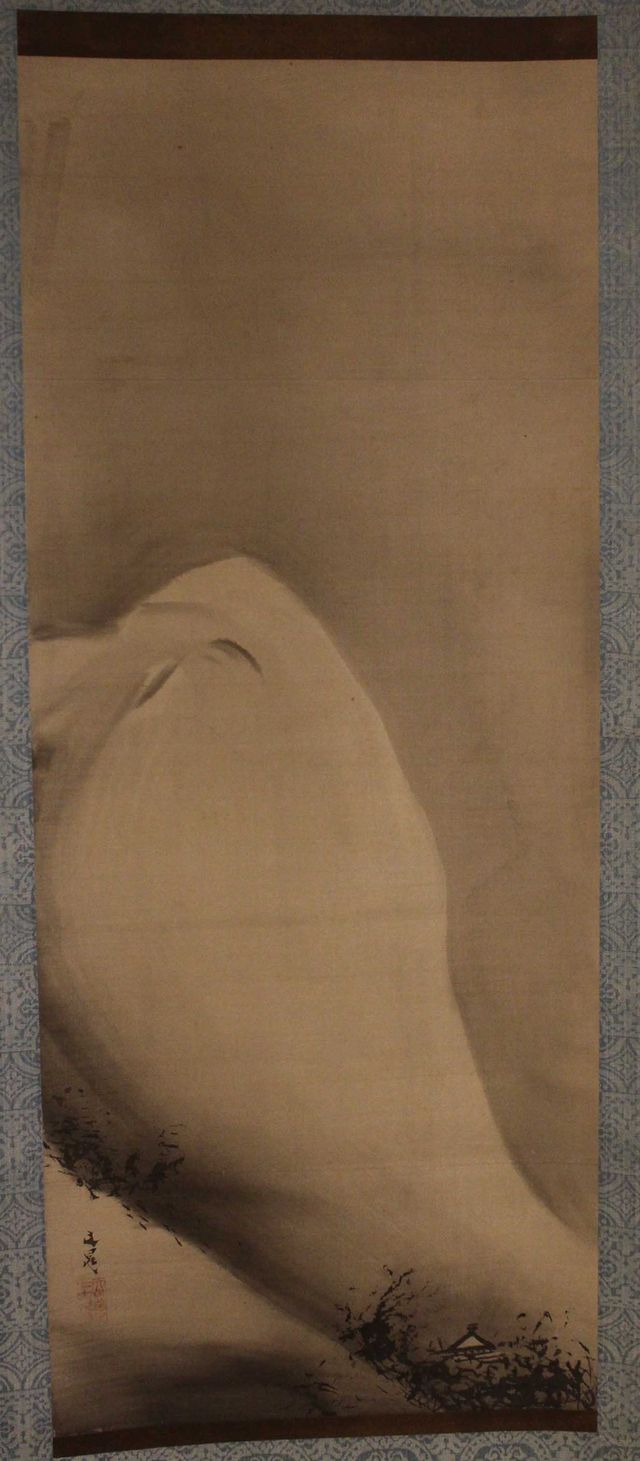 模写か 真筆か 谷文晁 共箱 文政壬午文晁画印 花鳥滝図 肉筆