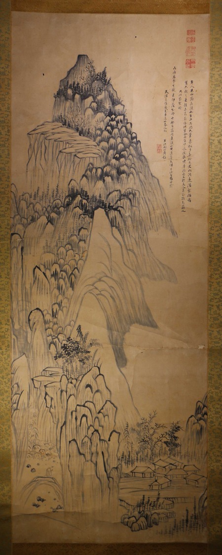 岡田米山人 溪谷幽居図 江戸時代中期 南画家 中国画 山水図 大阪 掛軸ZK02 忘れられた江戸人物誌586 岡田おかだ米山人べいさんじん1744
