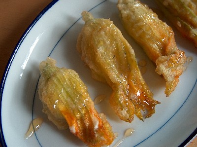 feta-stuffed zucchini blossoms with honey
