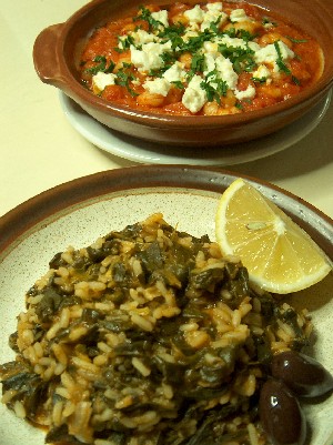 spanakorizo & garides saganaki