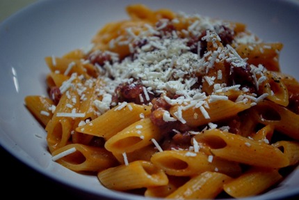 2013.04.07 pasta with sausage & ouzo tomato cream sauce