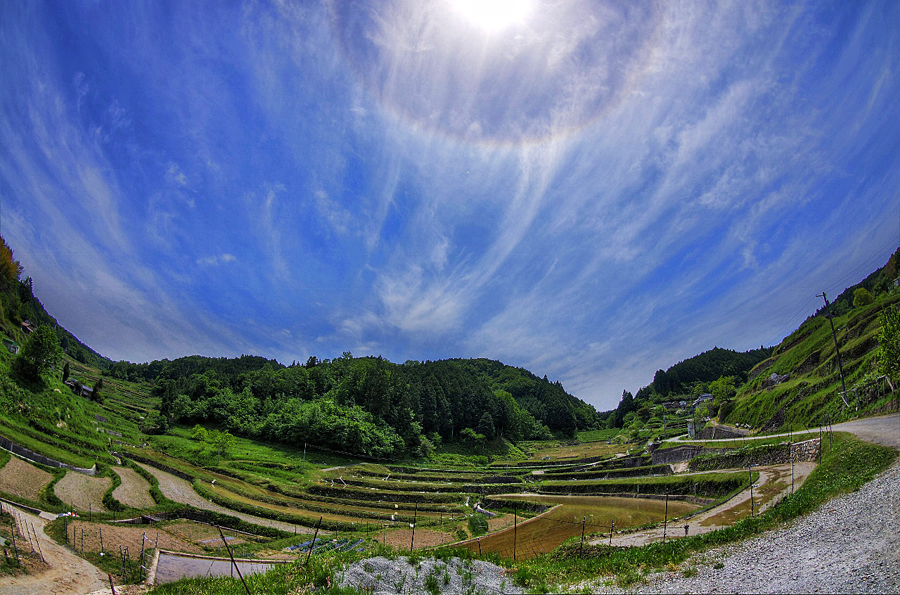 乙大木谷の棚田 新緑と太陽の輪 燃えろ Hdr 乙大木谷の棚田 新緑と太陽の輪 燃えろ Hdr