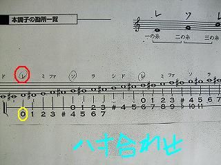 三味線と尺八の合わせの仕方により、三味線のつぼ番号がずれてくる