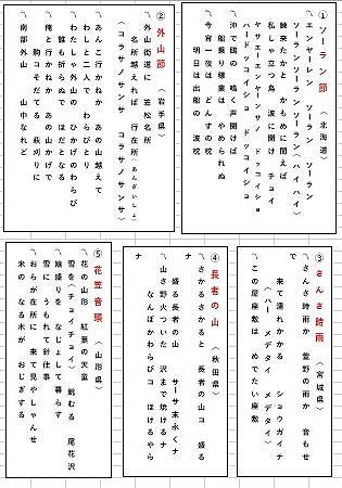 こんな民謡歌詞プリントを作ってみました。宴会に使えるかな