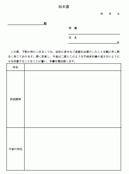 始末書 Wordで使える 就業規則 労務管理書式blog