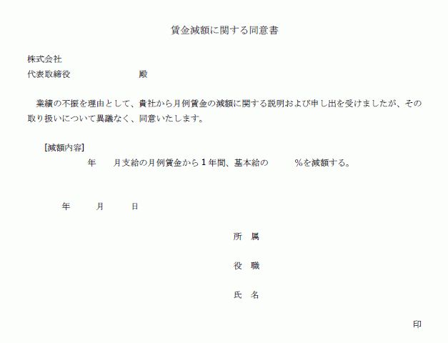 賃金減額に関する同意書 Wordで使える 就業規則 労務管理書式blog