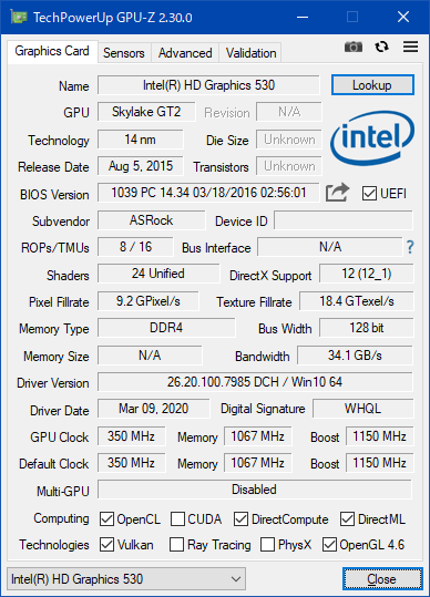 Intel HD Graphics 530