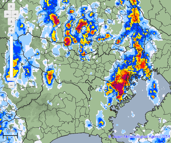 東京でも強雨の箇所がある