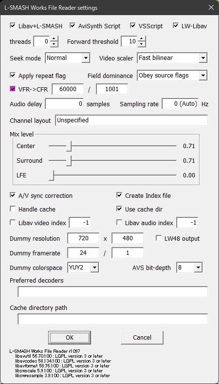 L-SMASH Works File Reader settings