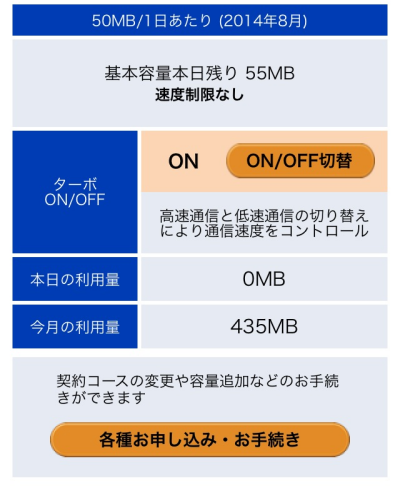 基本容量本日残り：55MB