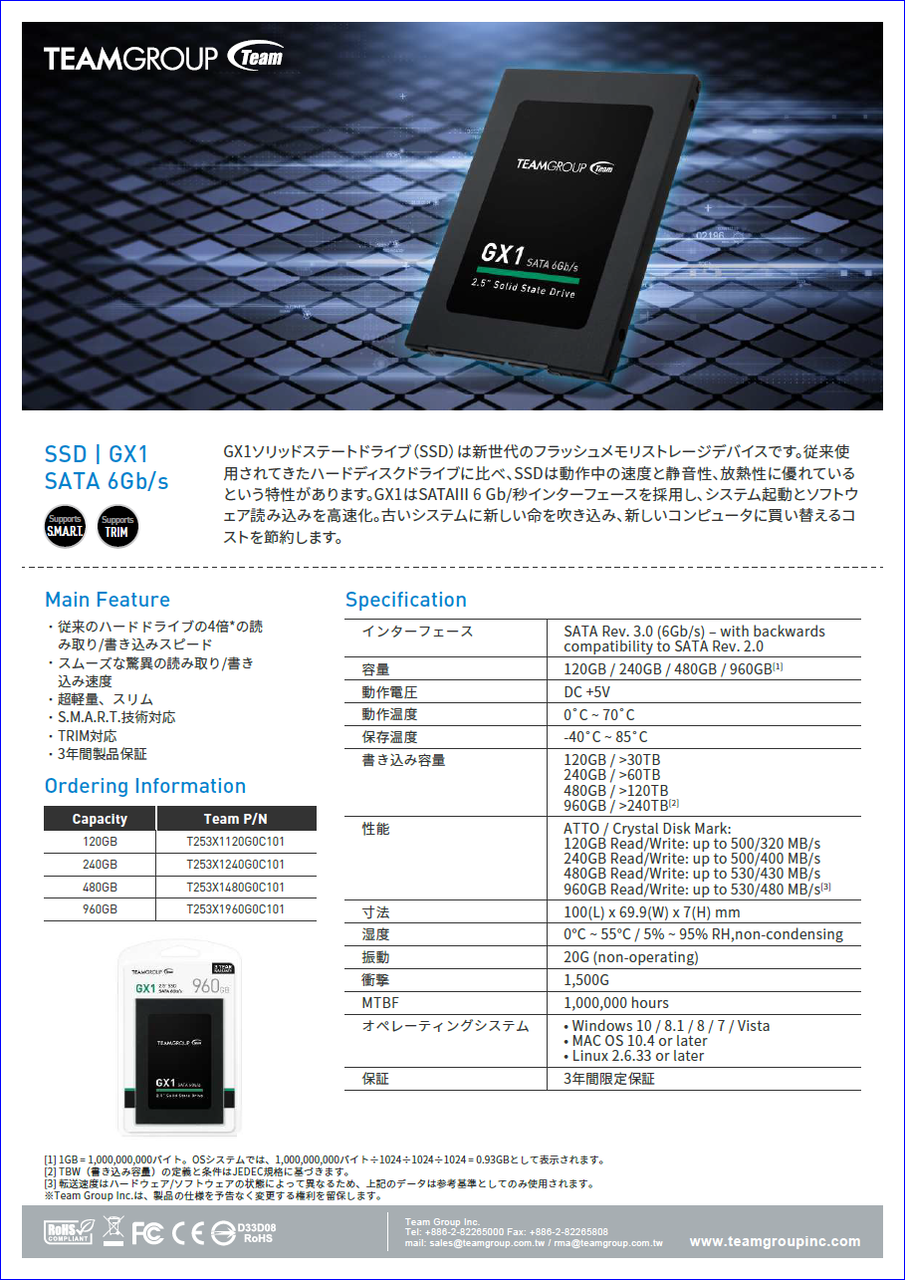 仕様_Team SSD GX1シリーズ