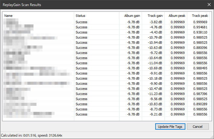 ReplayGain Scan Results